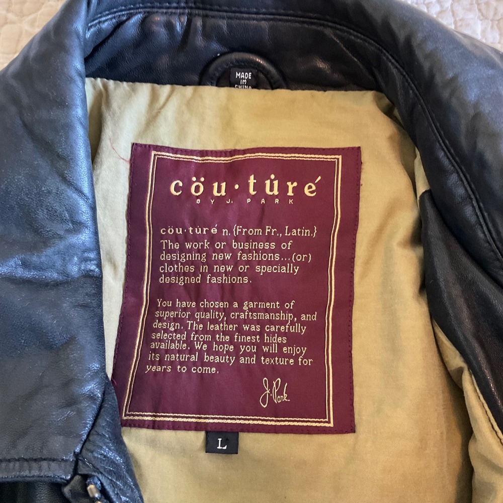 Vintage Couturé J Park Black Leather Bomber Jacket Mens L 90s Minimalist - Picture 7 of 8